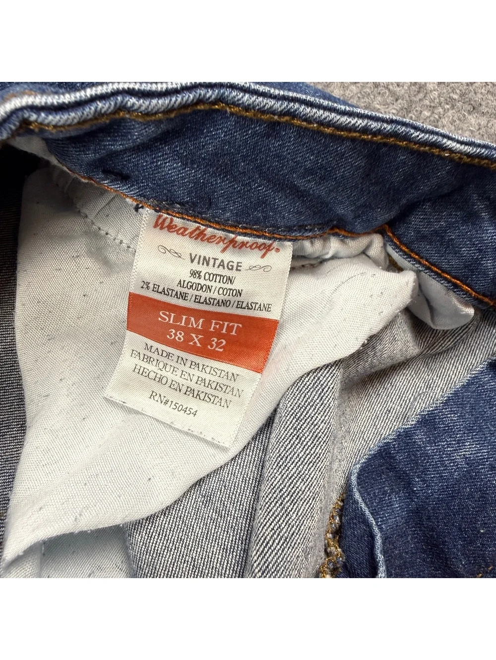 Weatherproof Vintage Slim Fit Men's Jeans 38x32 Blue Denim
